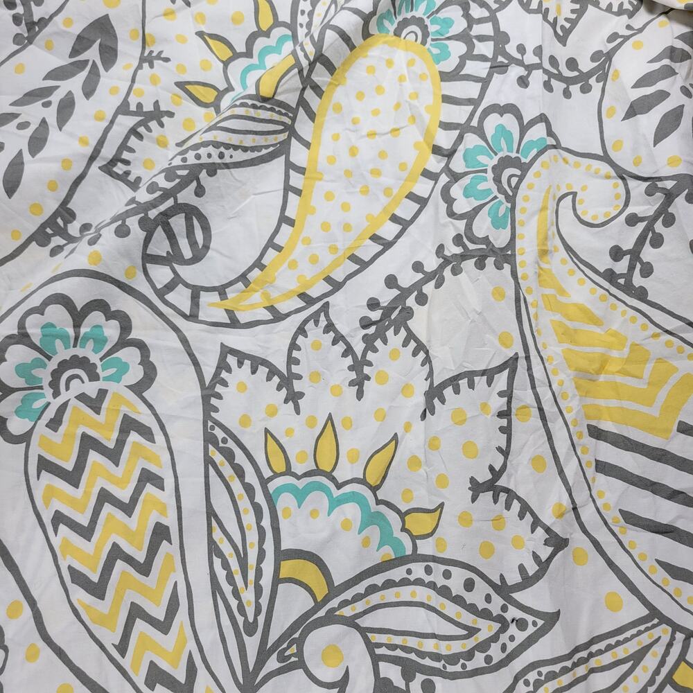 Pottery Barn Teen Ana Duvet Twin Gray Yellow Teal Paisley Buttons Tie Corners - Picture 7 of 10